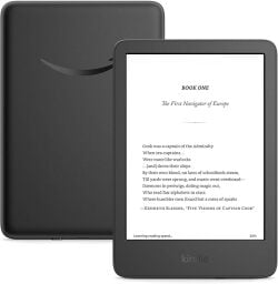 black amazon kindle on a white background