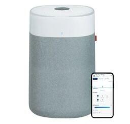 A Blueair Blue Pure 211i Max Air Purifier appears on a white background with a phone showing its app.