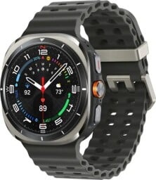 a dark gray samsung galaxy watch ultra smartwatch against a white background