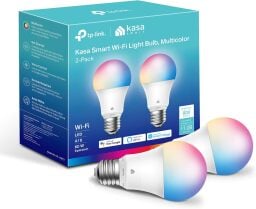 Two smart bulbs appear with Kasa packaging.