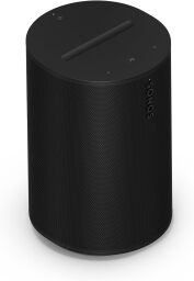 black sonos era 100 smart speaker against a white background