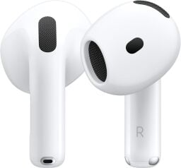 apple airpods 4 earbuds against a white background