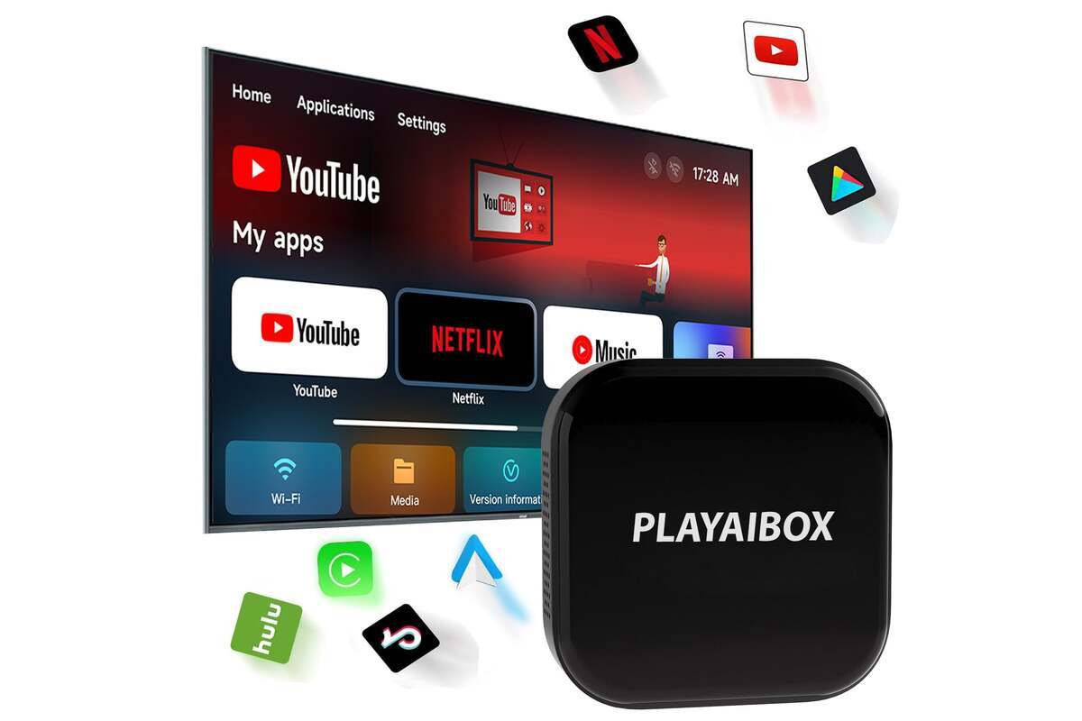 PlayAIBox Apple CarPlay & Android Auto Wireless Adapter with Streaming Service Support