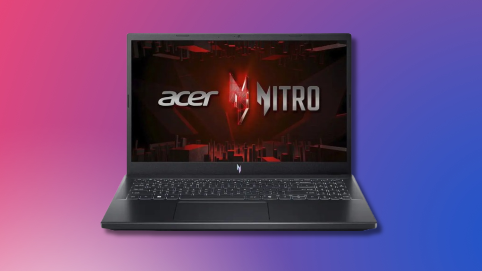 the acer nitro v 15 against a blue and red gradient background