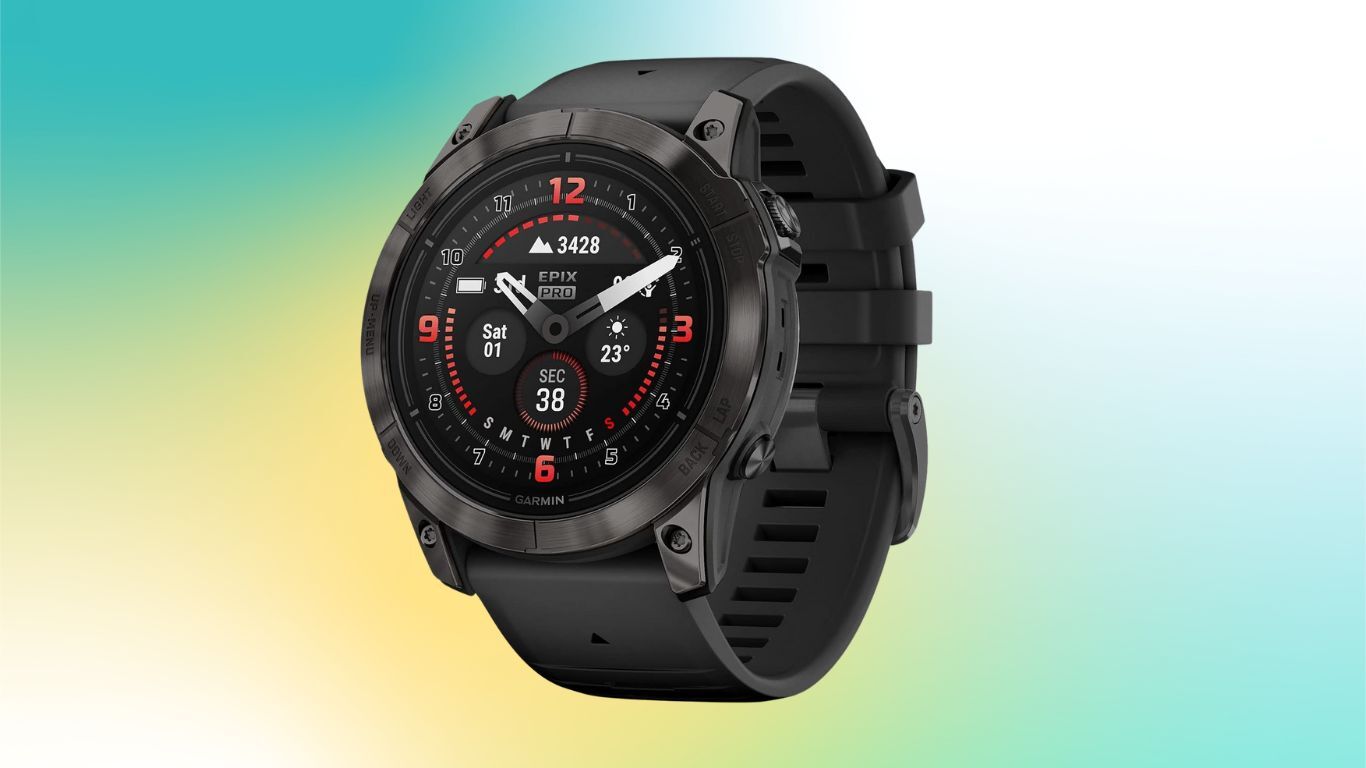 Garmin epix Pro Gen 2 Sapphire Edition (51mm) on a multicolor gradient background