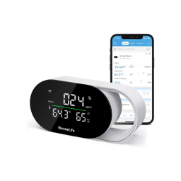 GoveeLife smart air quality monitor next to smartphone