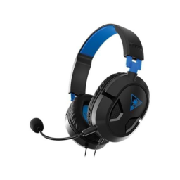 A three-quarter view of the Turtle Beach Recon 50P wired gaming headset, which is black with blue accents on the headband and earcups.
