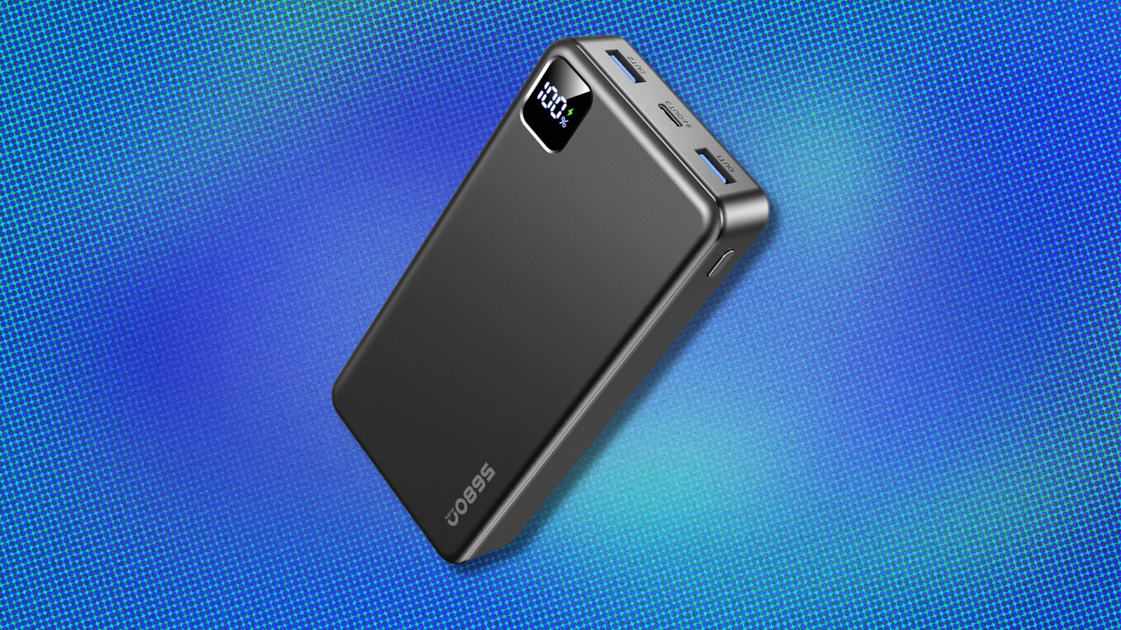 Moihosso Portable Power Bank on blue and light blue abstract background