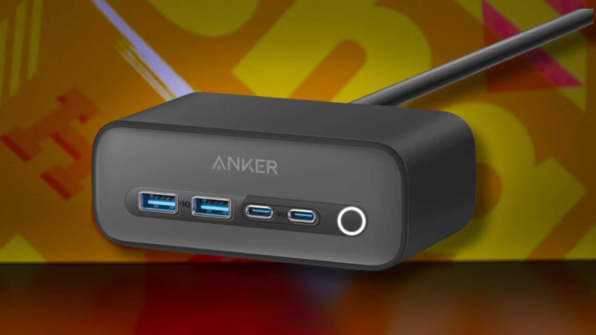 An Anker charging station on a colorful background