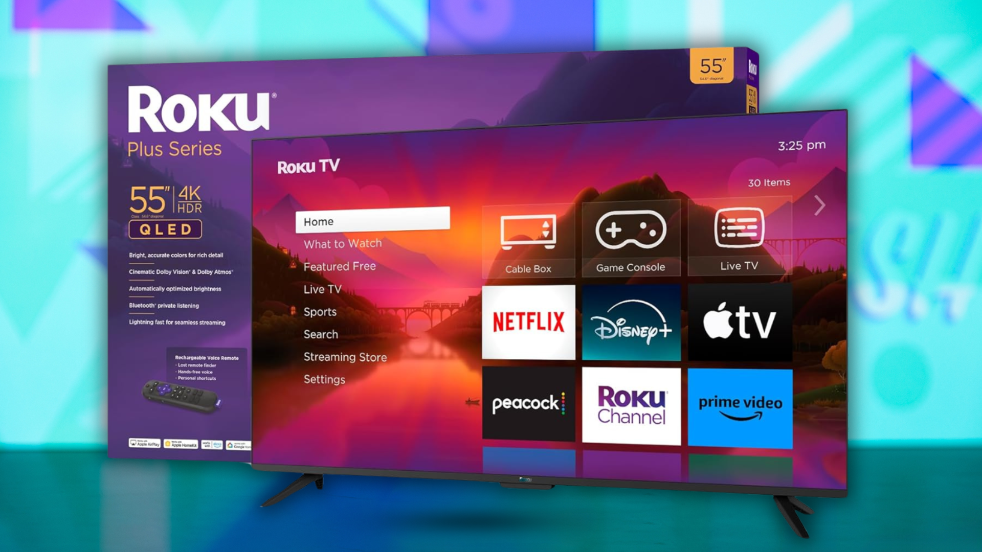 A Roku Smart TV against a colorful background