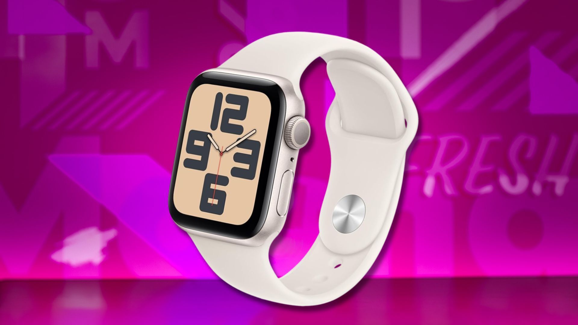 apple watch se against a pink patterned background