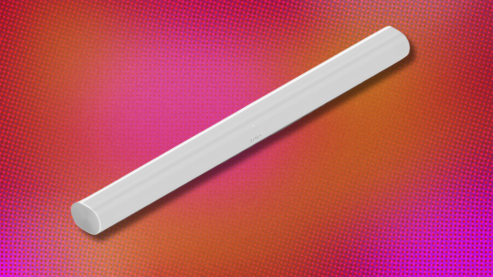 Sonos Arc on red and pink and orange abstract background