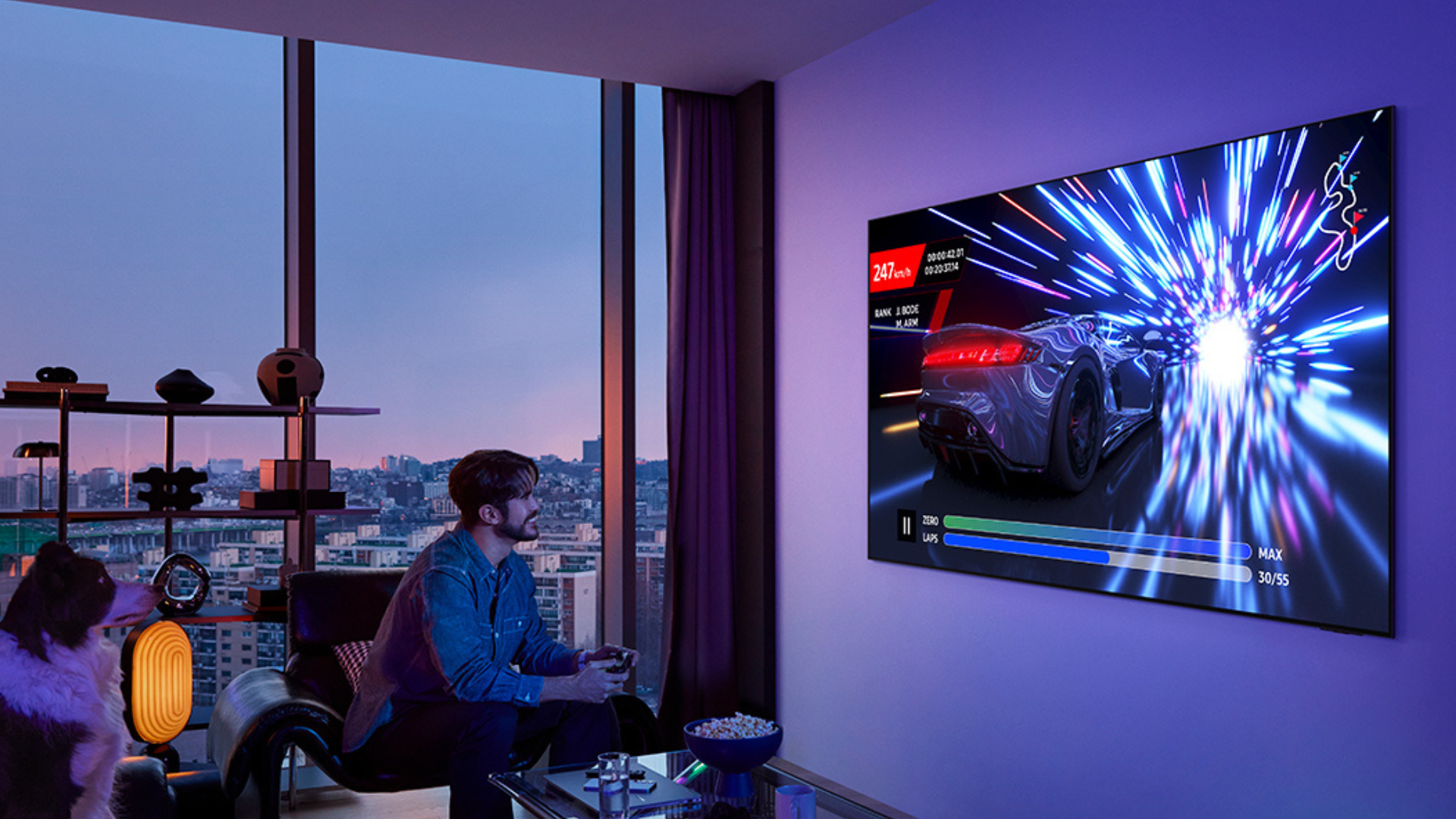 A video of a person gaming in a dark room using a Samsung OLED TV