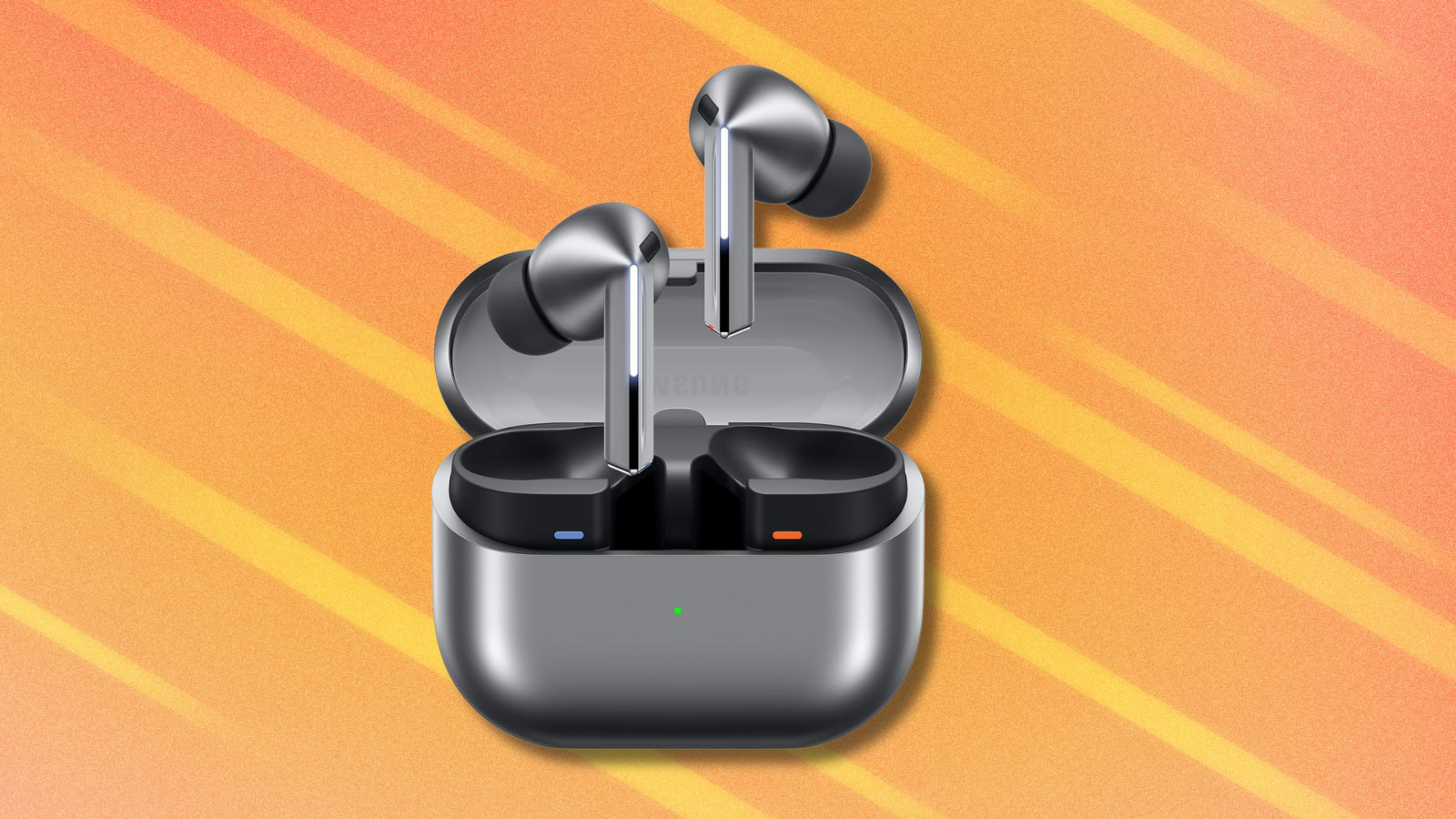 Samsung Galaxy Buds 3 Pro on orange abstract background