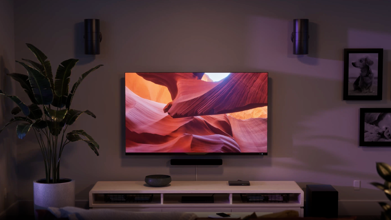 living room wall setup with Amazon Fire TV 4K Max displayed on TV