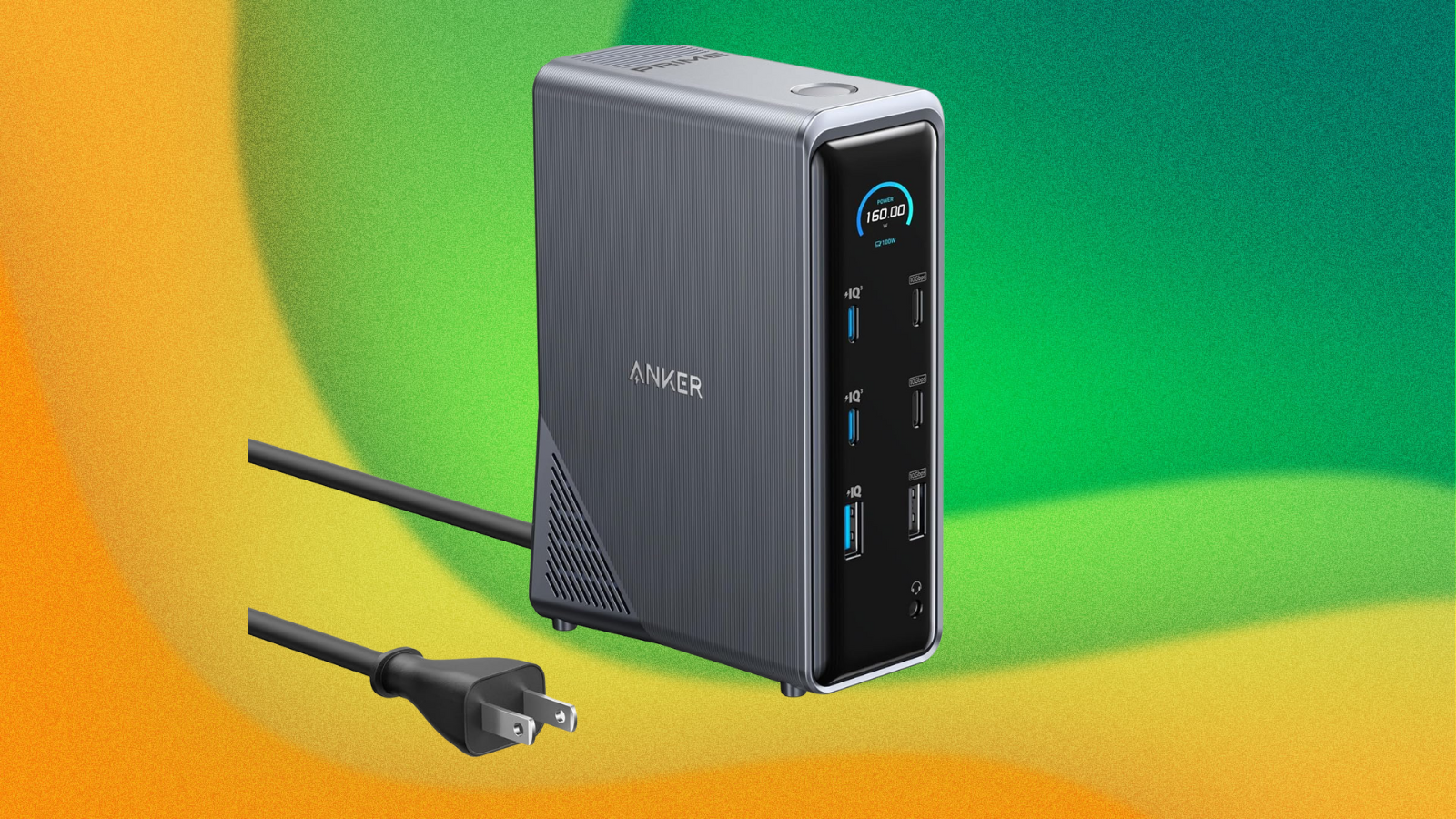 Anker Prime Docking Station on green and yellow abstract background