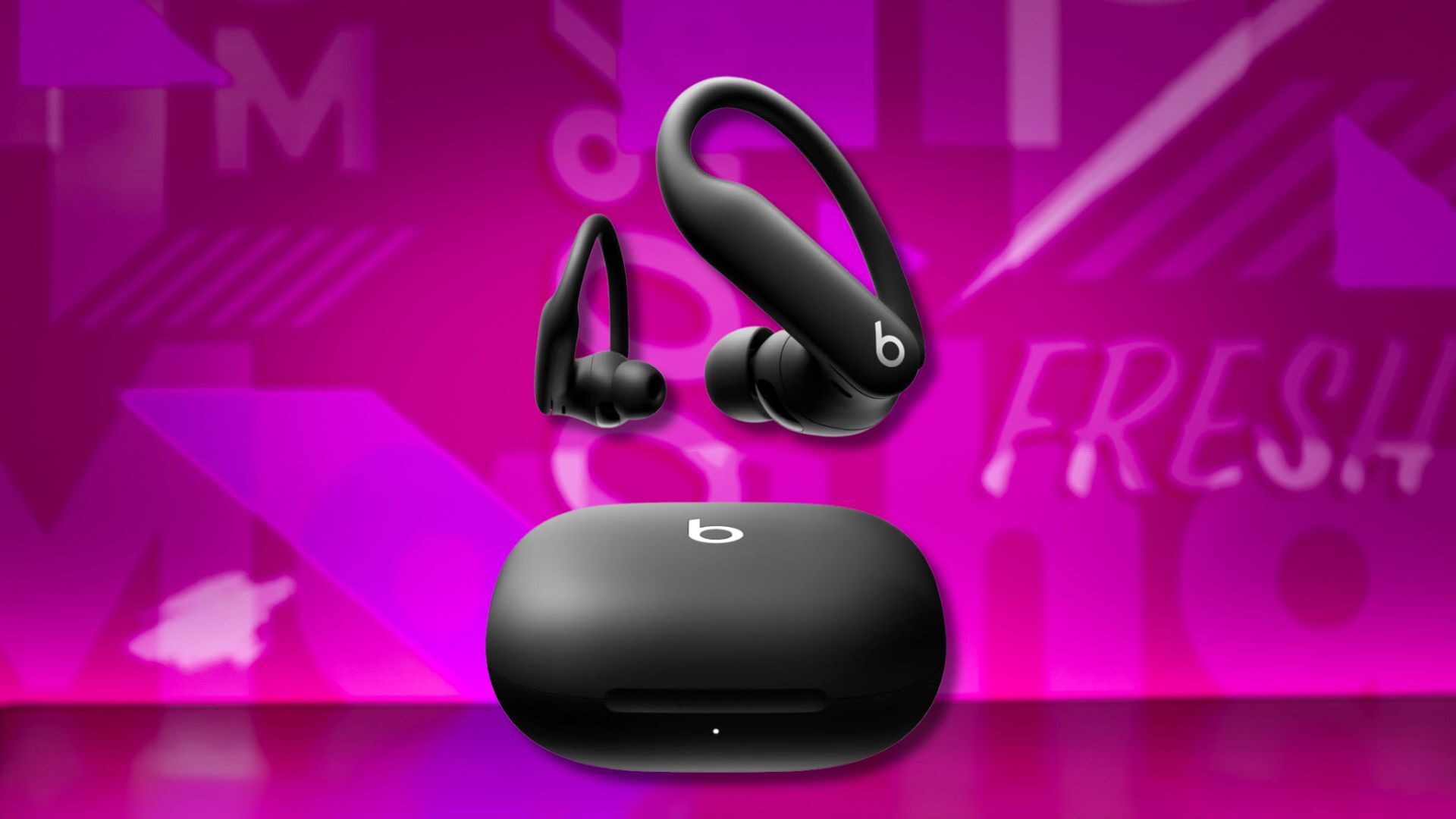 beats powerbeats pro 2 earbuds against a pink patterned background