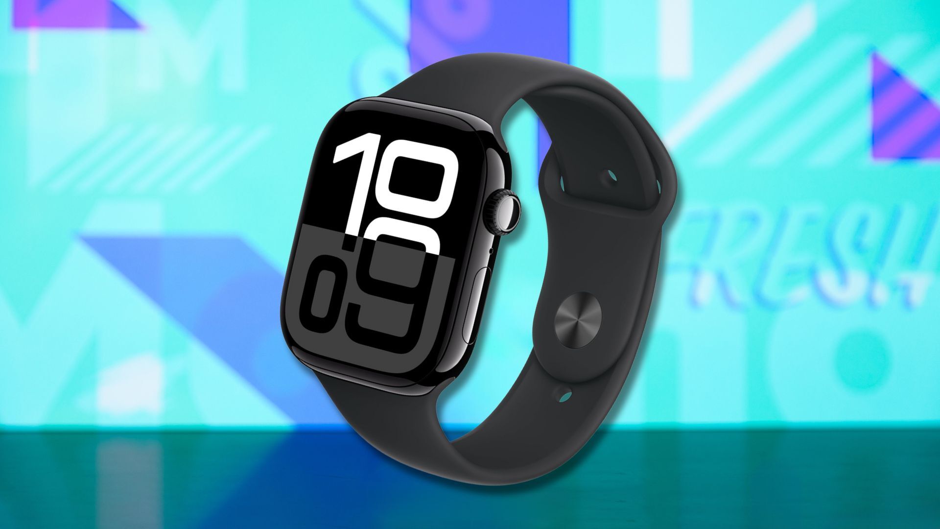 apple watch series 10 smartwatch against a light blue patterned background