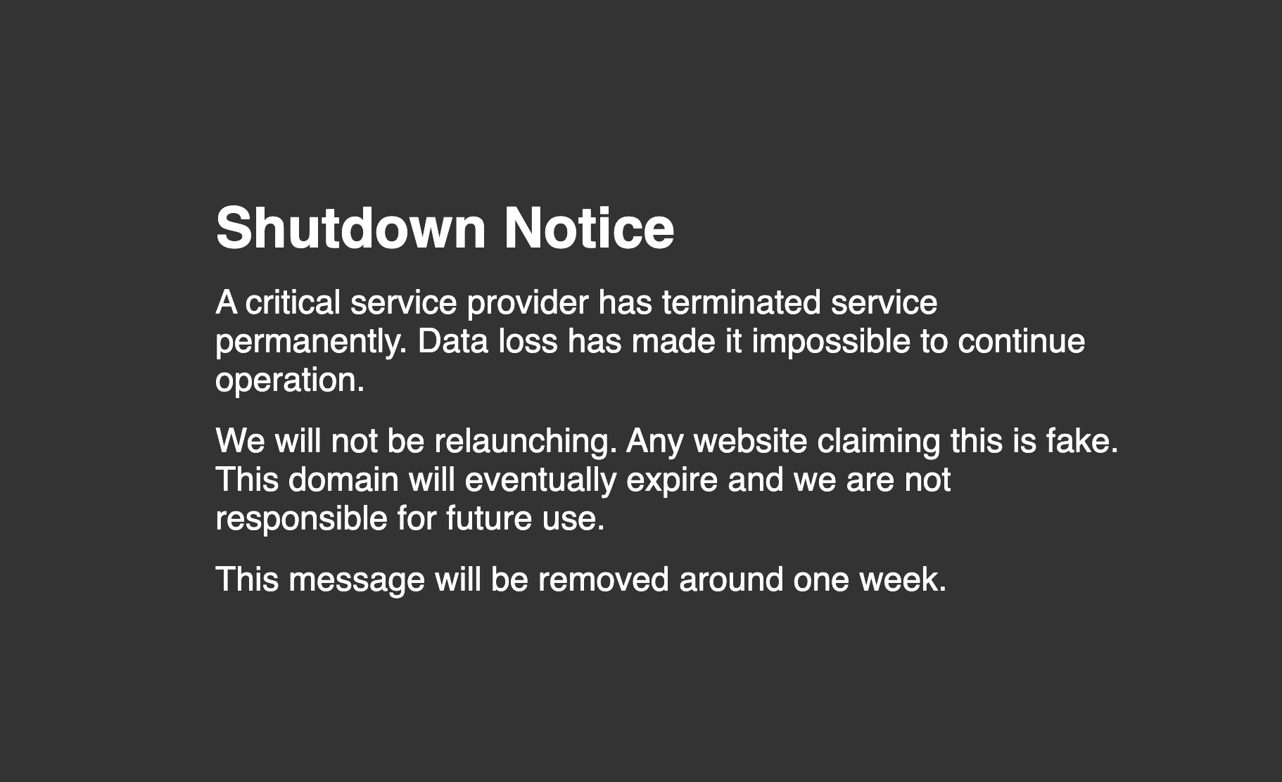Mr. Deepfakes shutdown notice