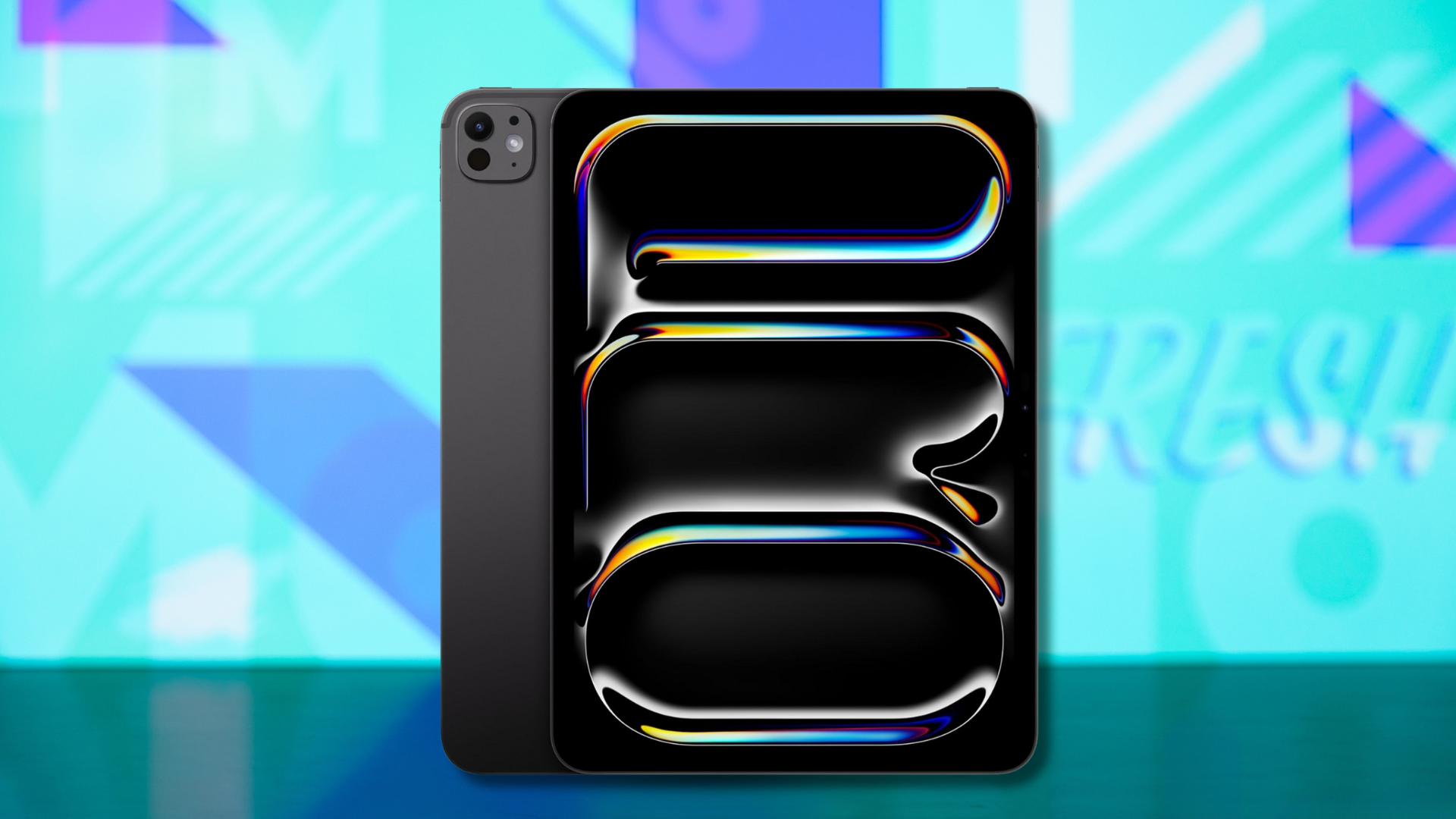 An Apple iPad Pro on a colorful background.