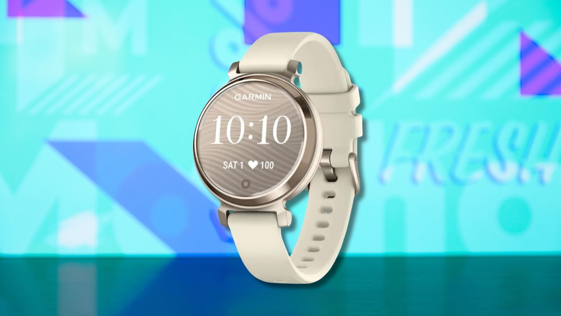 garmin lily 2 smartwatch against a light blue patterned background