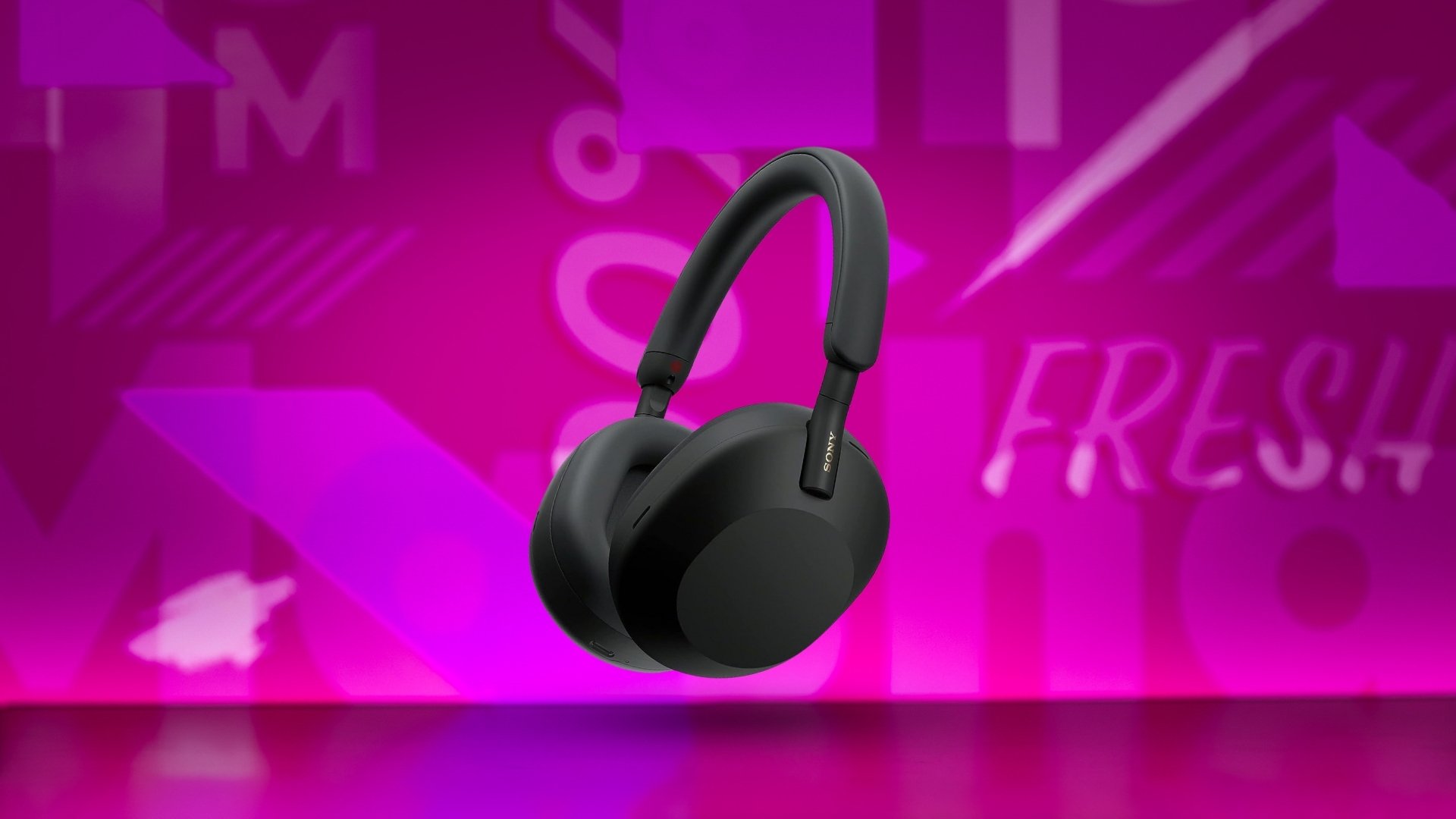 Sony WF-1000XM5 headphones on Mashable background