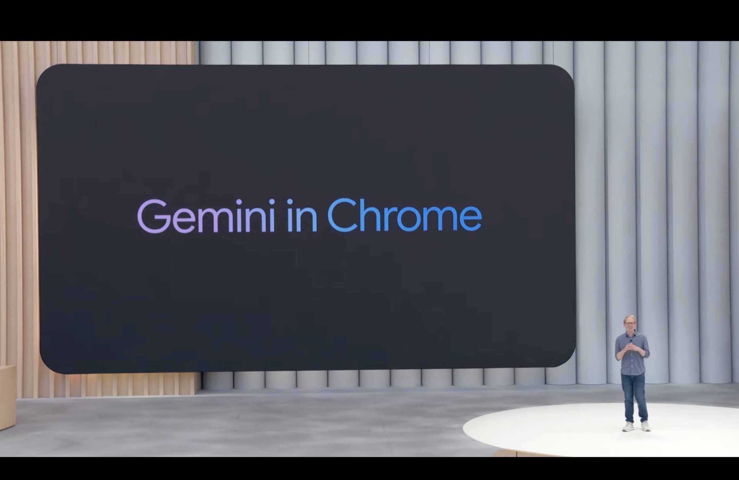 Gemini in Chrome announcement on stage at Google I/O