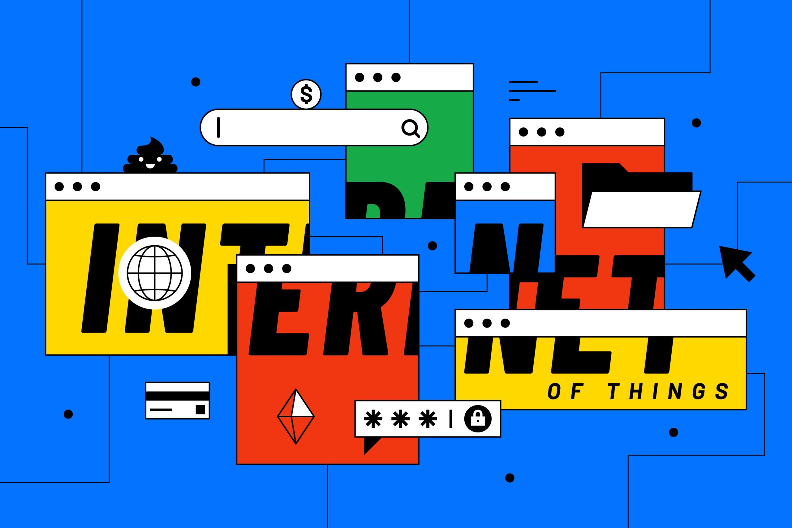 illustration of browser pop-up windows and the word 'internet'