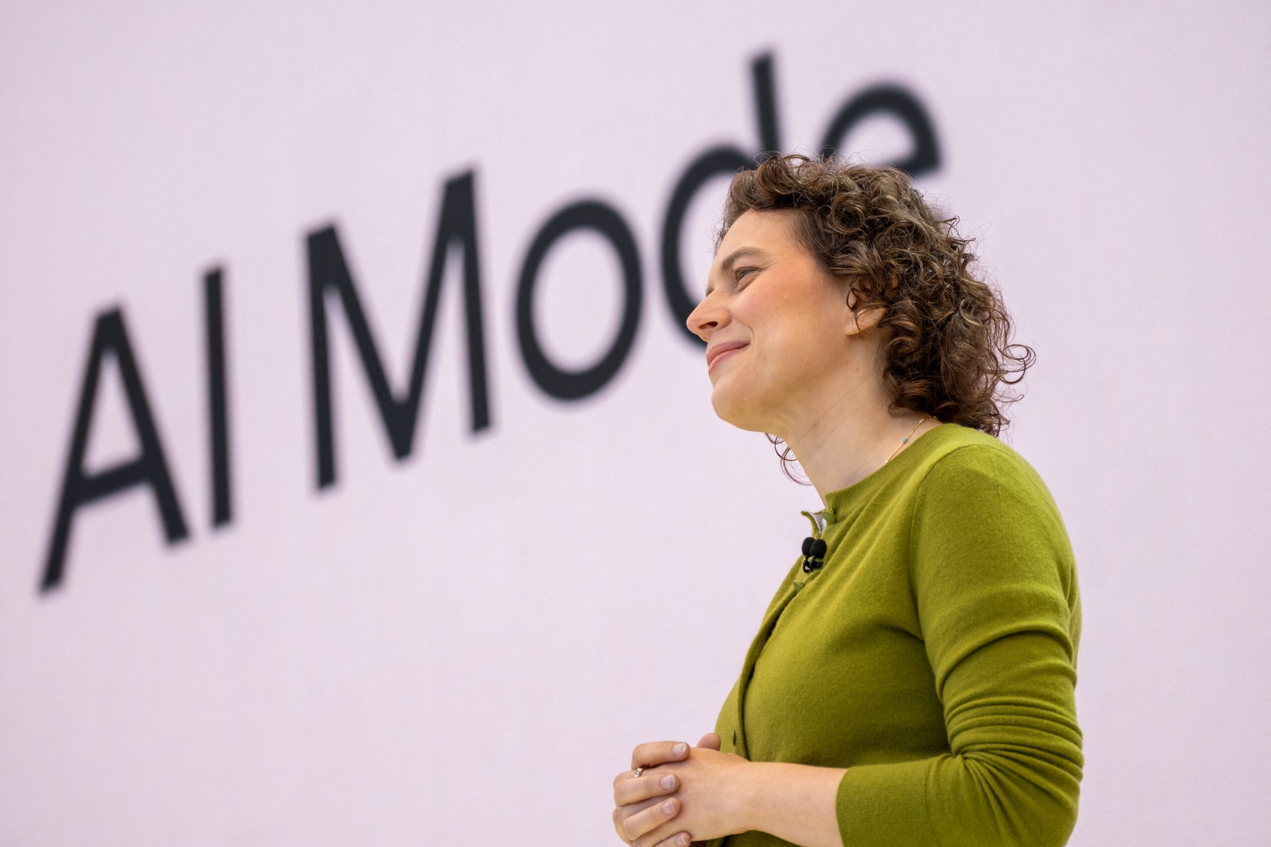 Liz Reid, head of Search, addresses the crowd during Google's annual I/O developers conference in Mountain View, California on May 20, 2025.