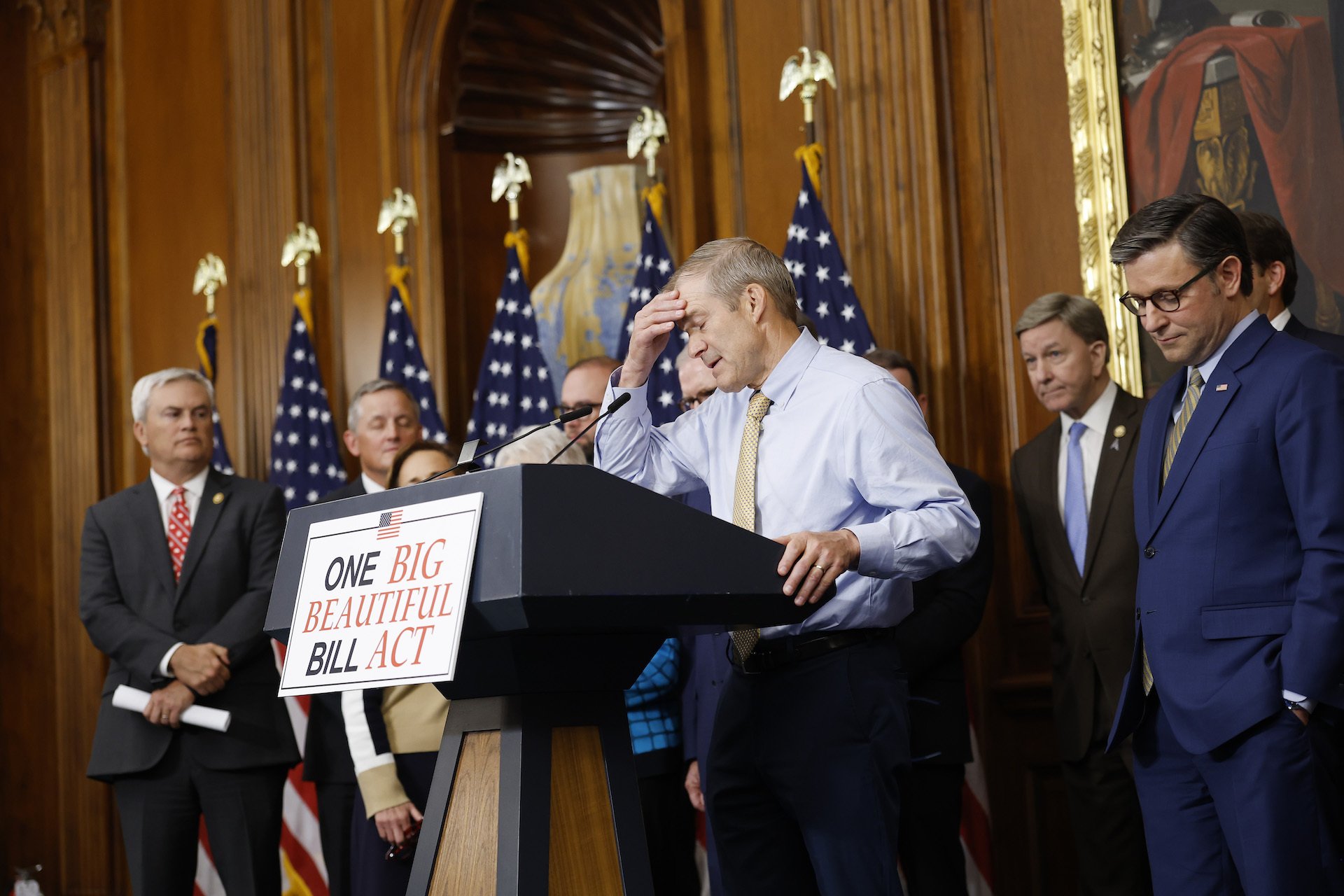 Republican members of Congress hold a press conference about the One Big Beautiful Bill Act. 