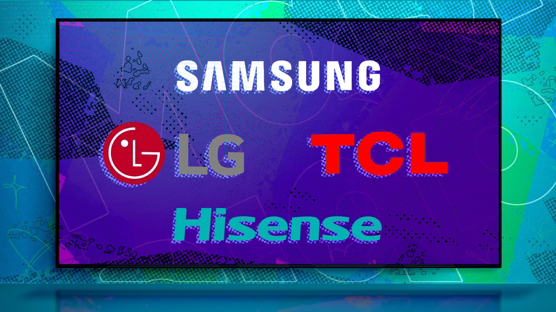 TV with brand logos for Samsung, LG, TCL, Hisense