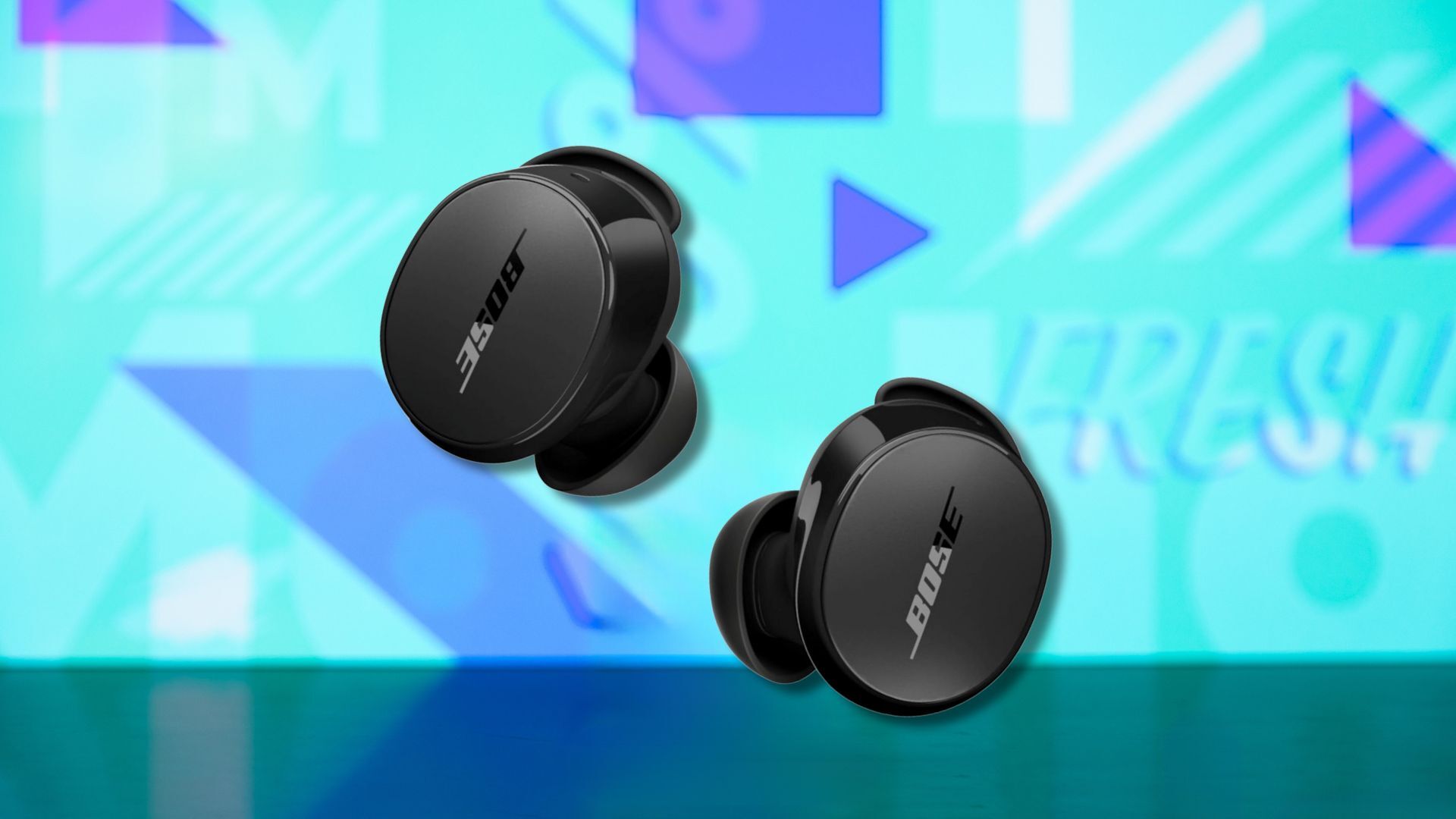 bose quietcomfort earbuds against a light blue patterned background
