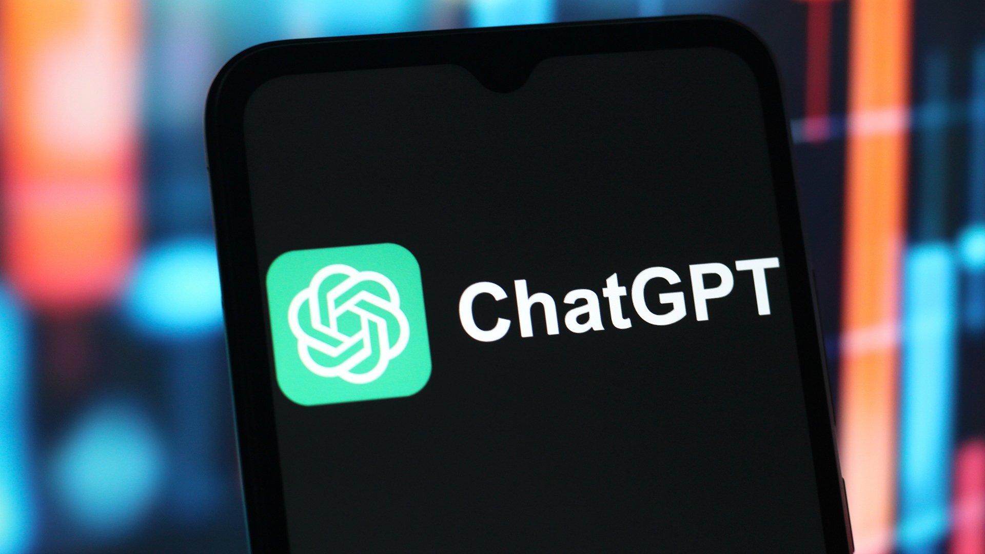 A ChatGPT logo is seen on a smartphone.