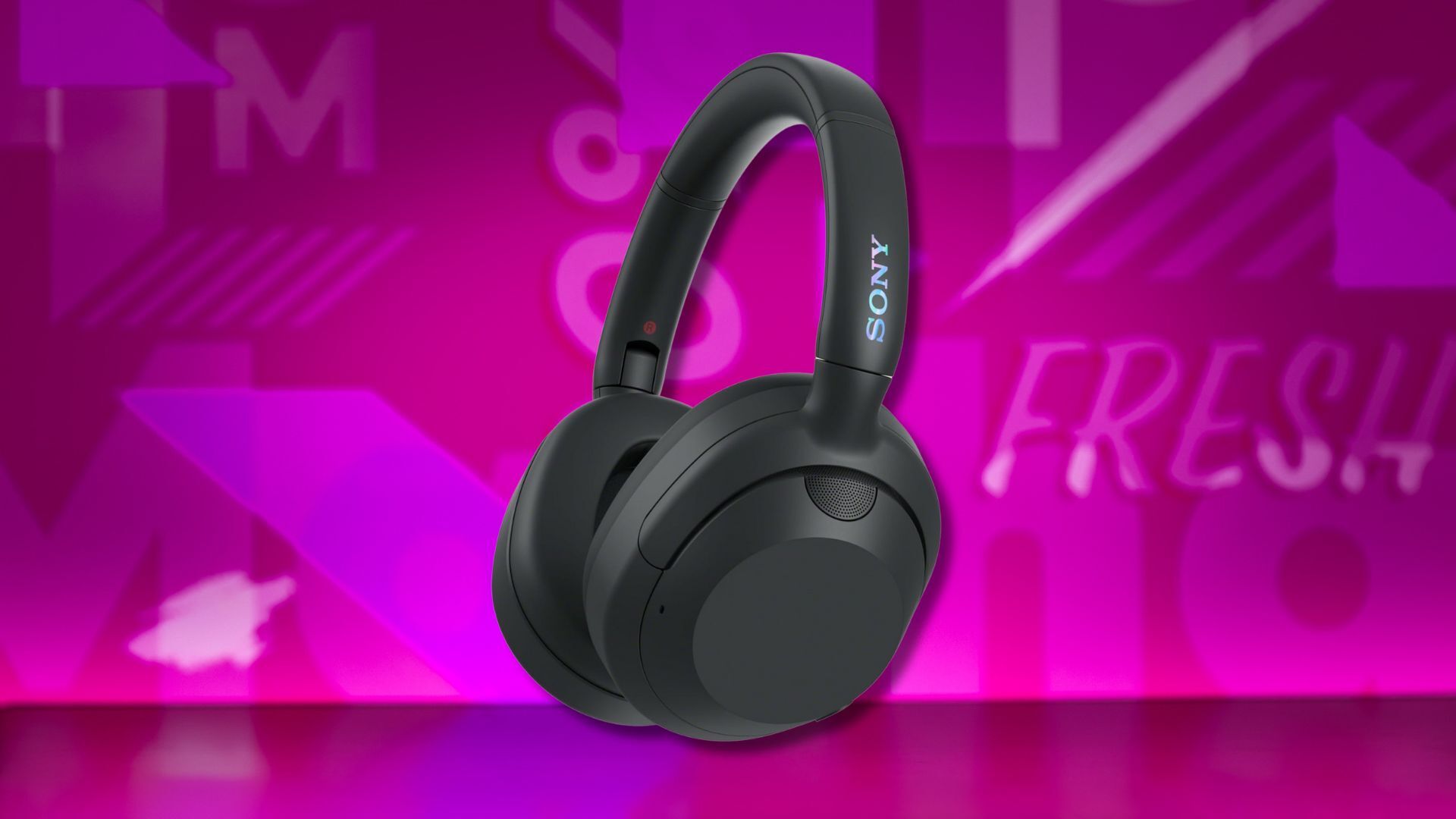 sony ult wear headphones against a pink patterned background