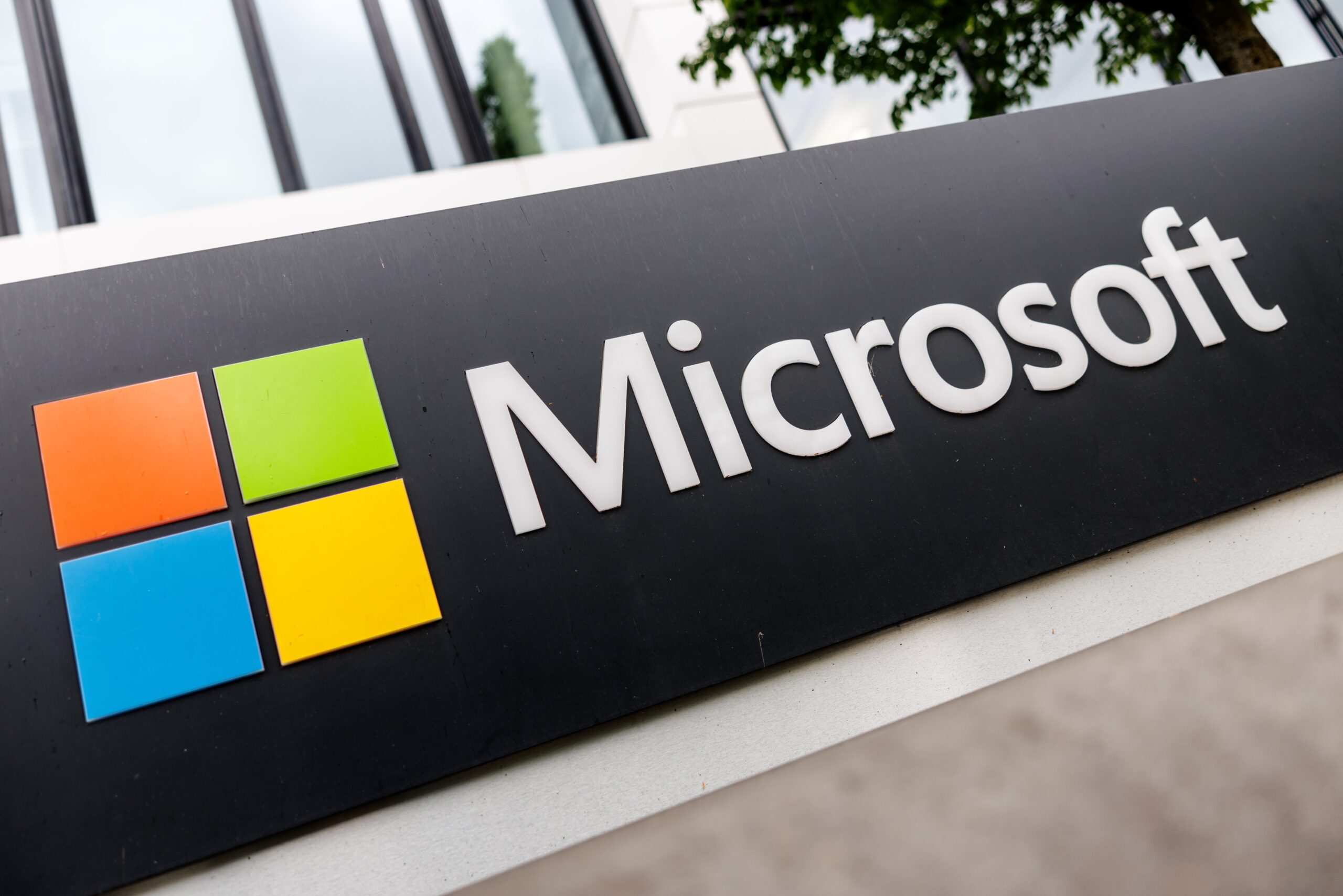 microsoft logo outside a building