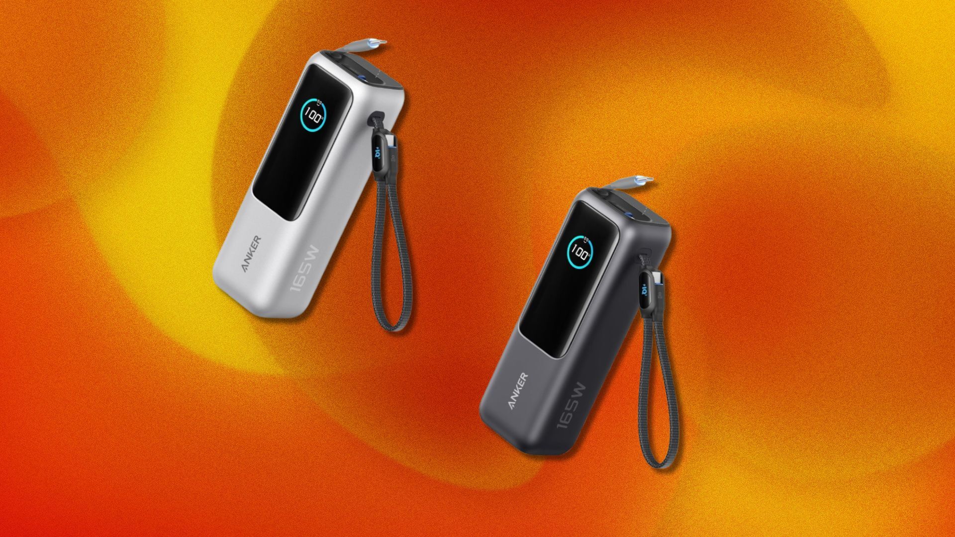two anker laptop power banks on a bright orange background