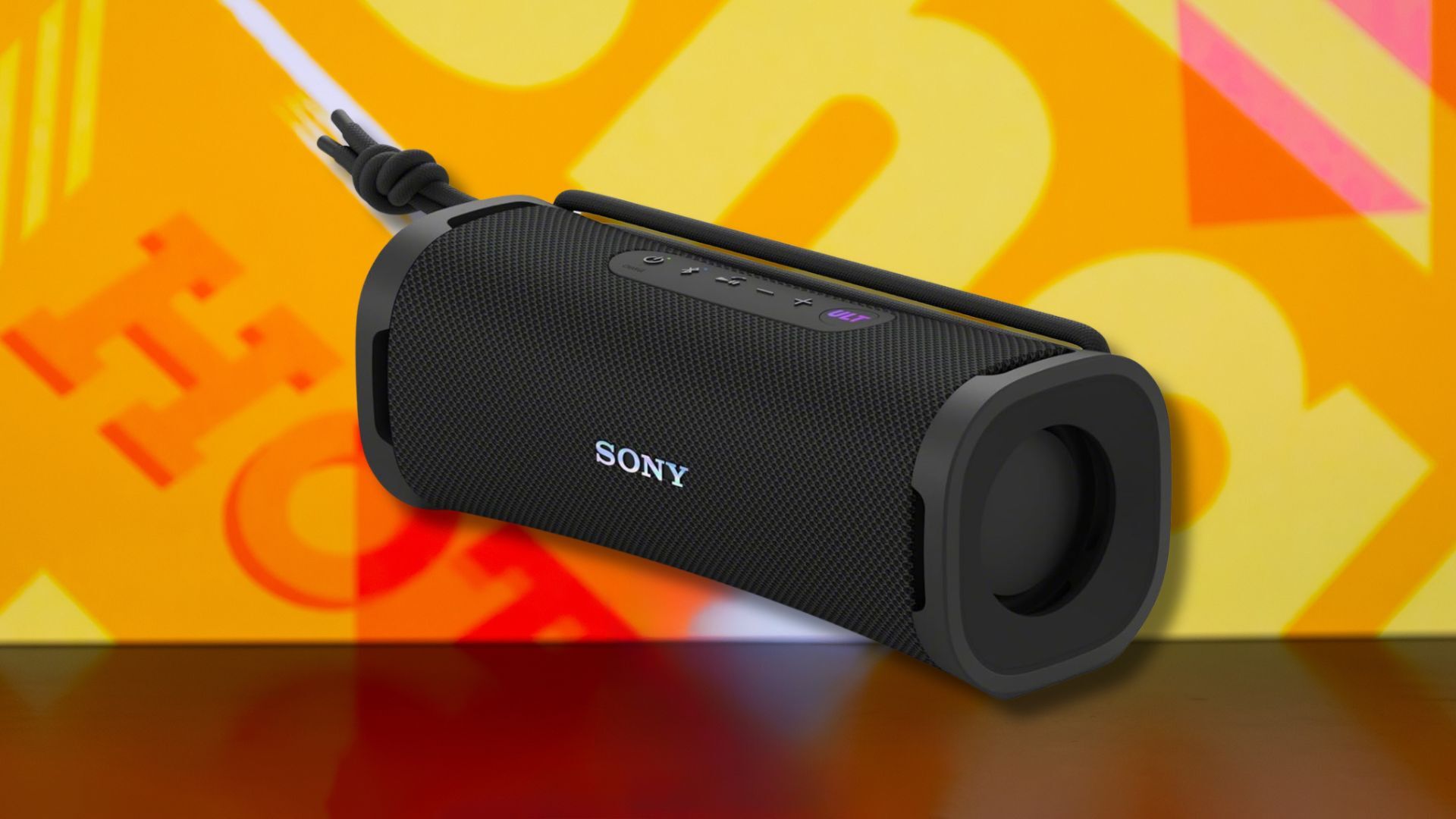 sony ult field 1 speaker against a yellow patterned background