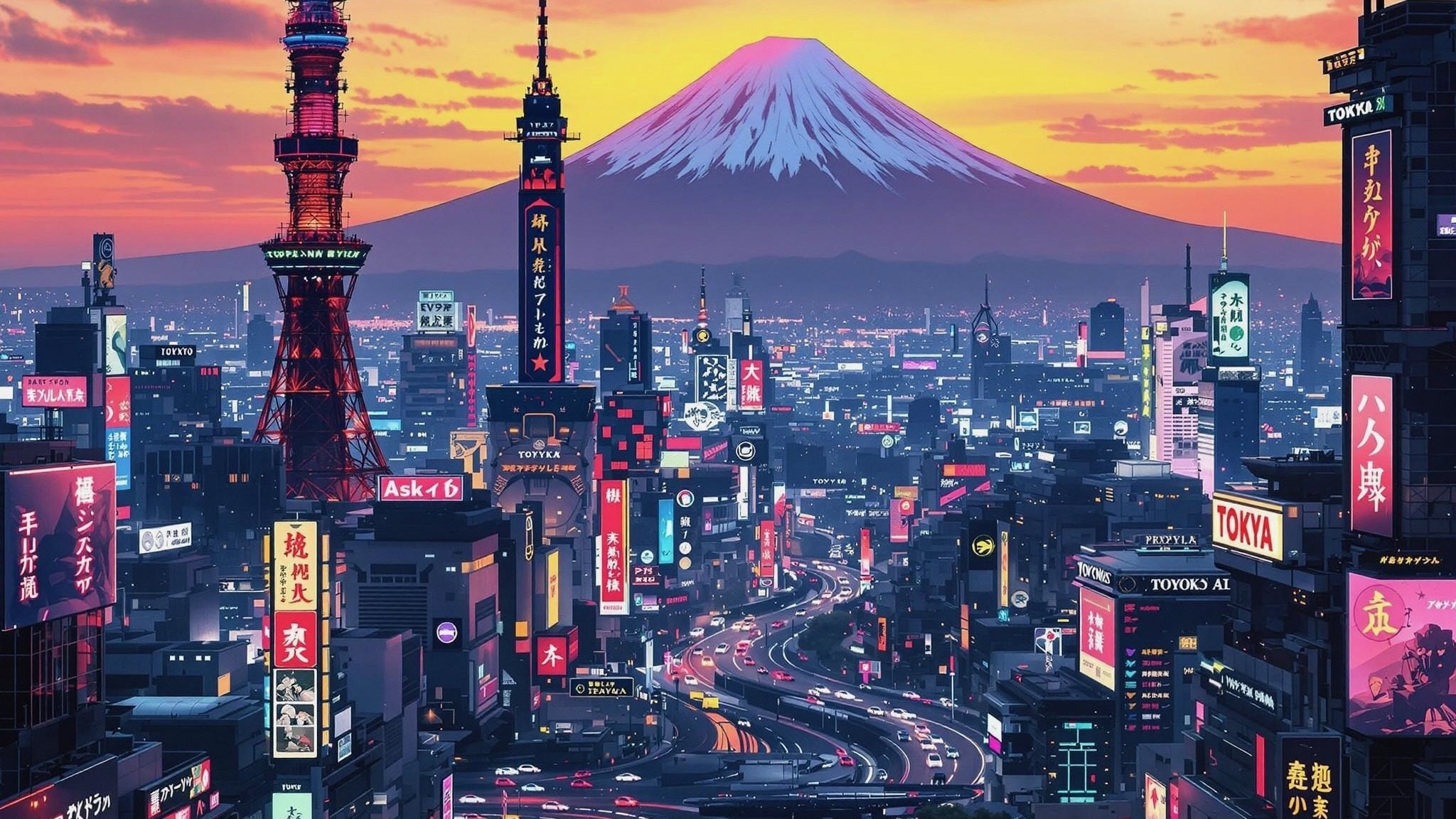 ai-generated image of tokyo skyscape at sunset