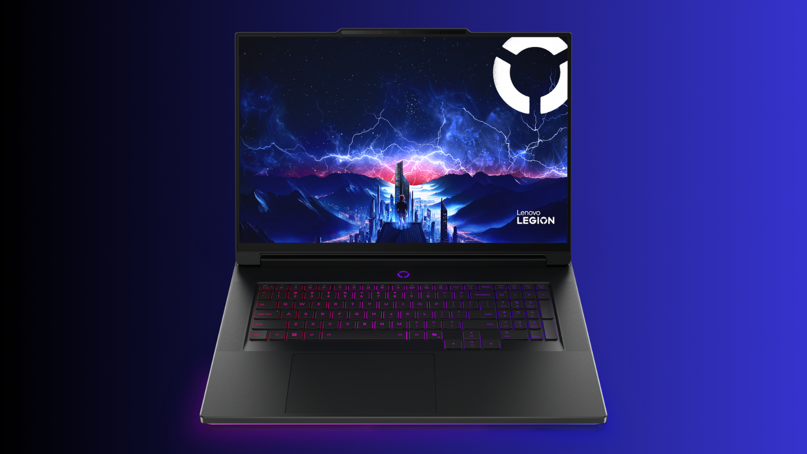 the lenovo legion 9i gen 10 against a black and blue background