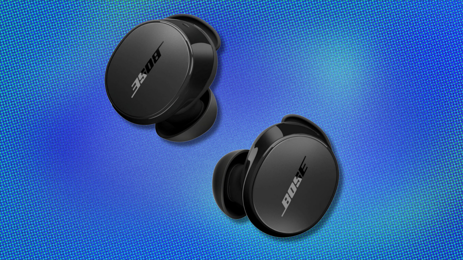Bose QuietComfort Earbuds on blue and navy abstract background