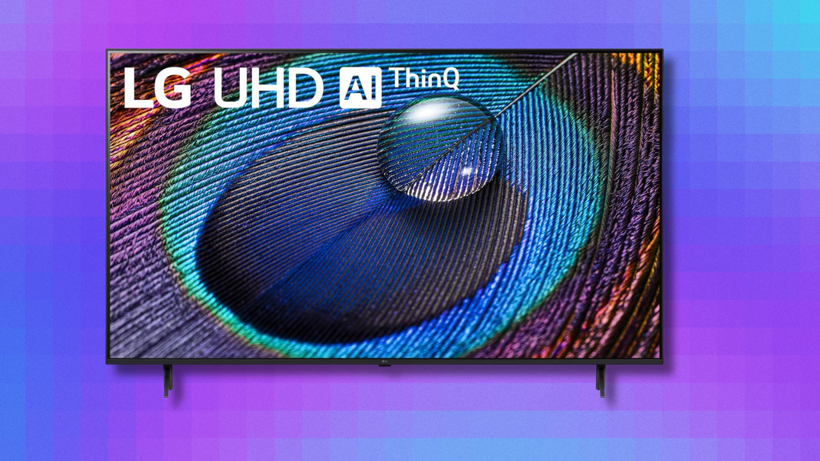 LG UR9000 4K TV on purple and blue abstract background