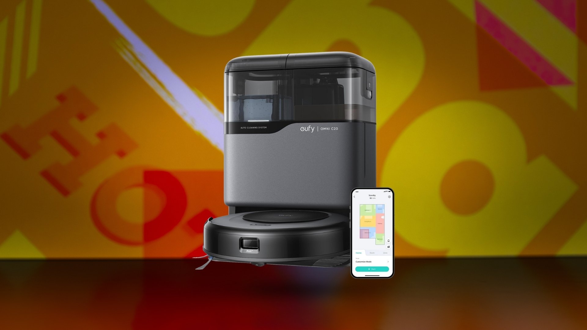Eufy robot vacuum on Mashable background
