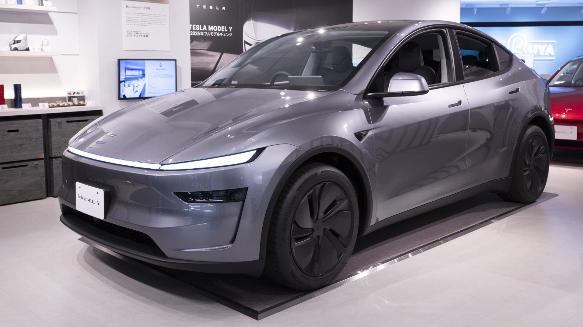 Tesla Model Y in a showroom.