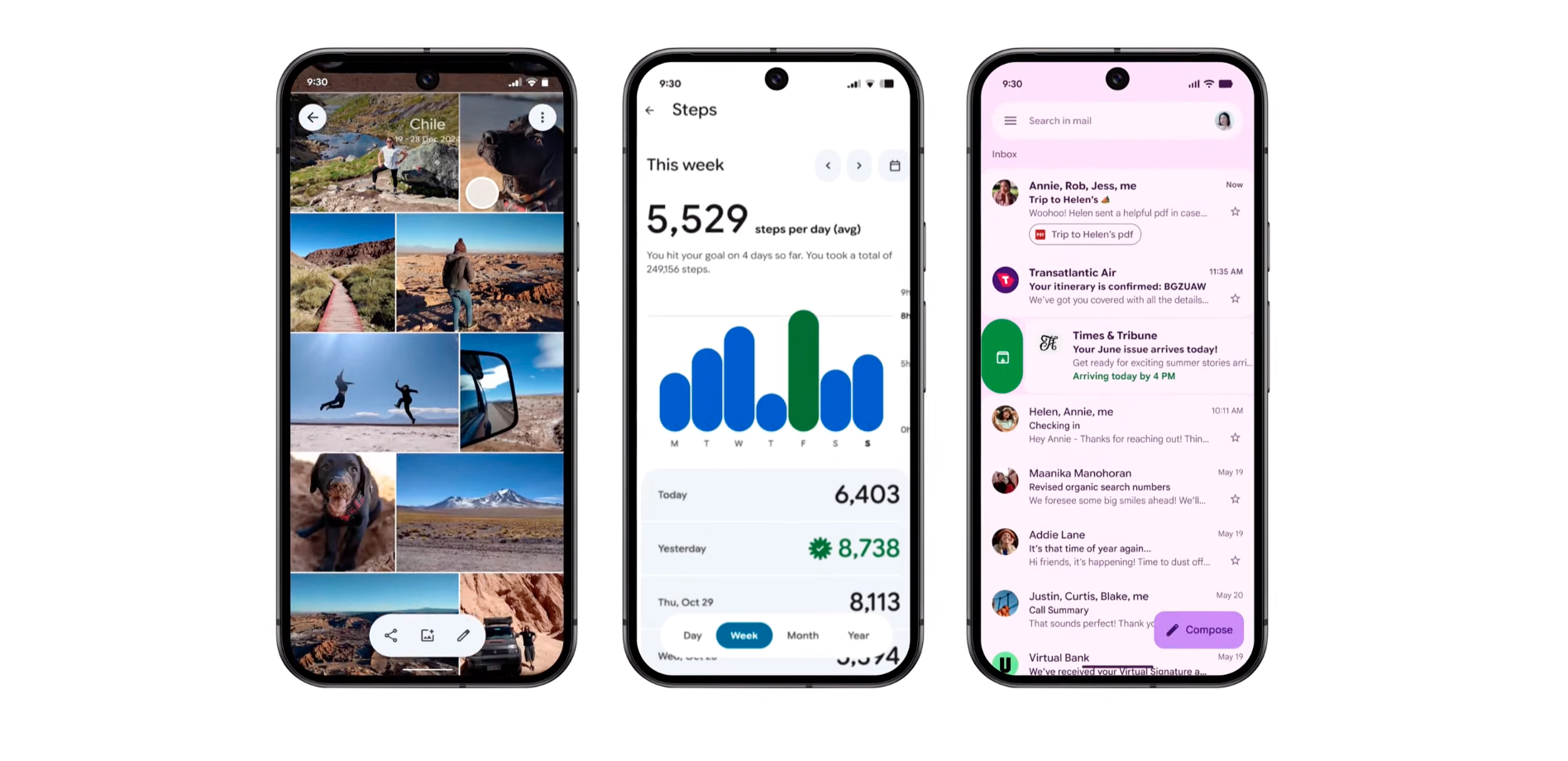 screenshots of phones showing android 16's new look