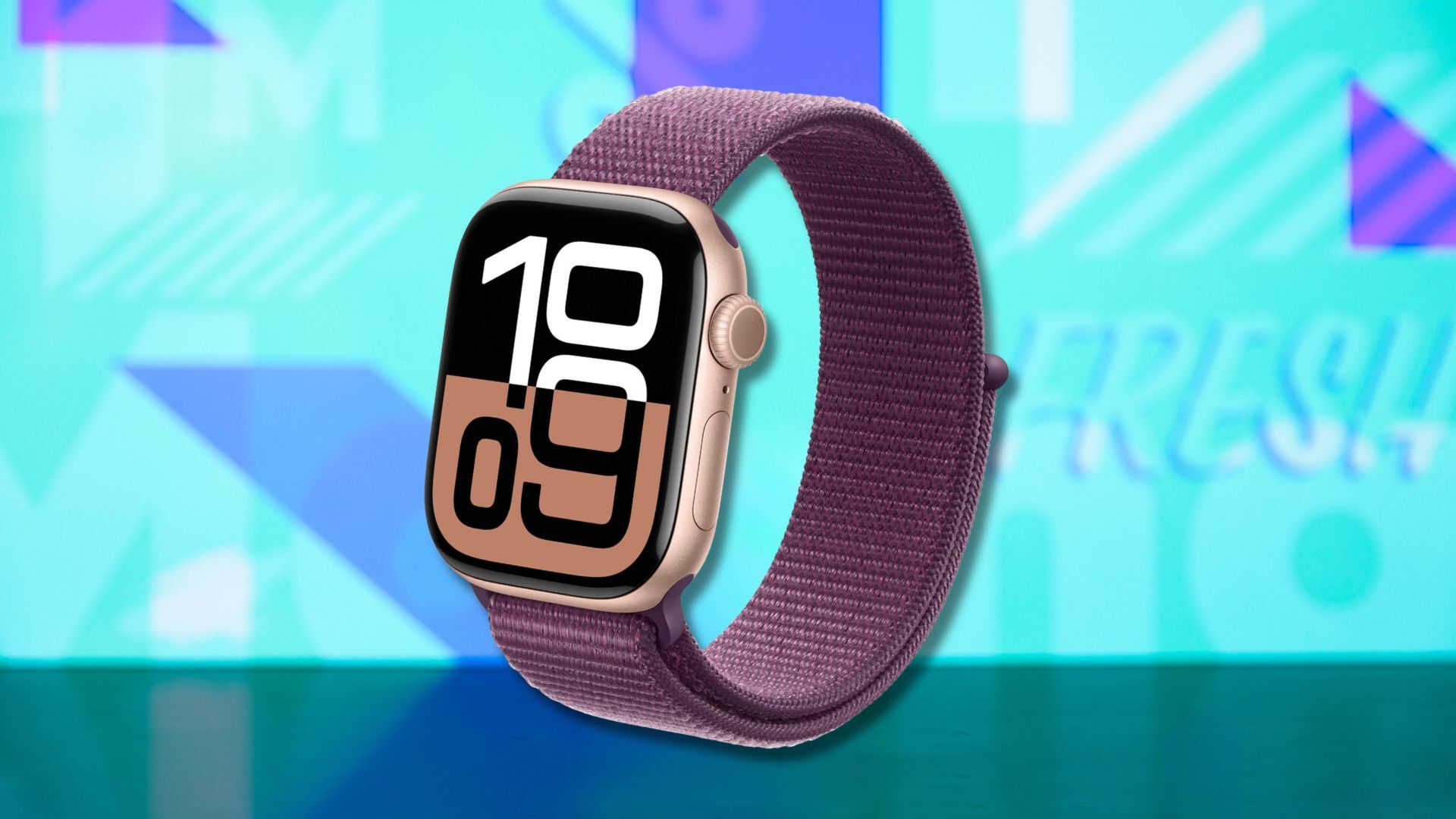 apple watch series 10 smartwatch against a light blue patterned background