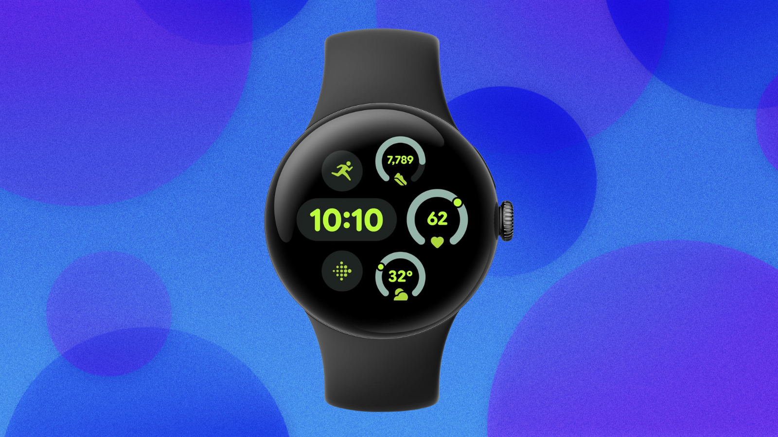 Google Pixel Watch 3 on blue and purple abstract background
