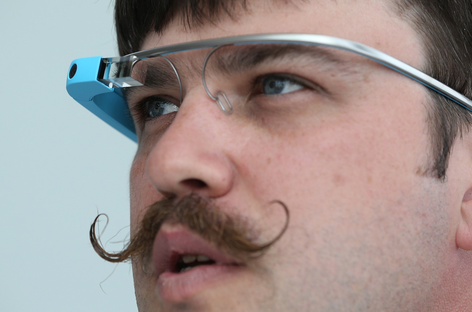 Google engineer Ian McKellar wears Google Glass during the Google I/O developers conference