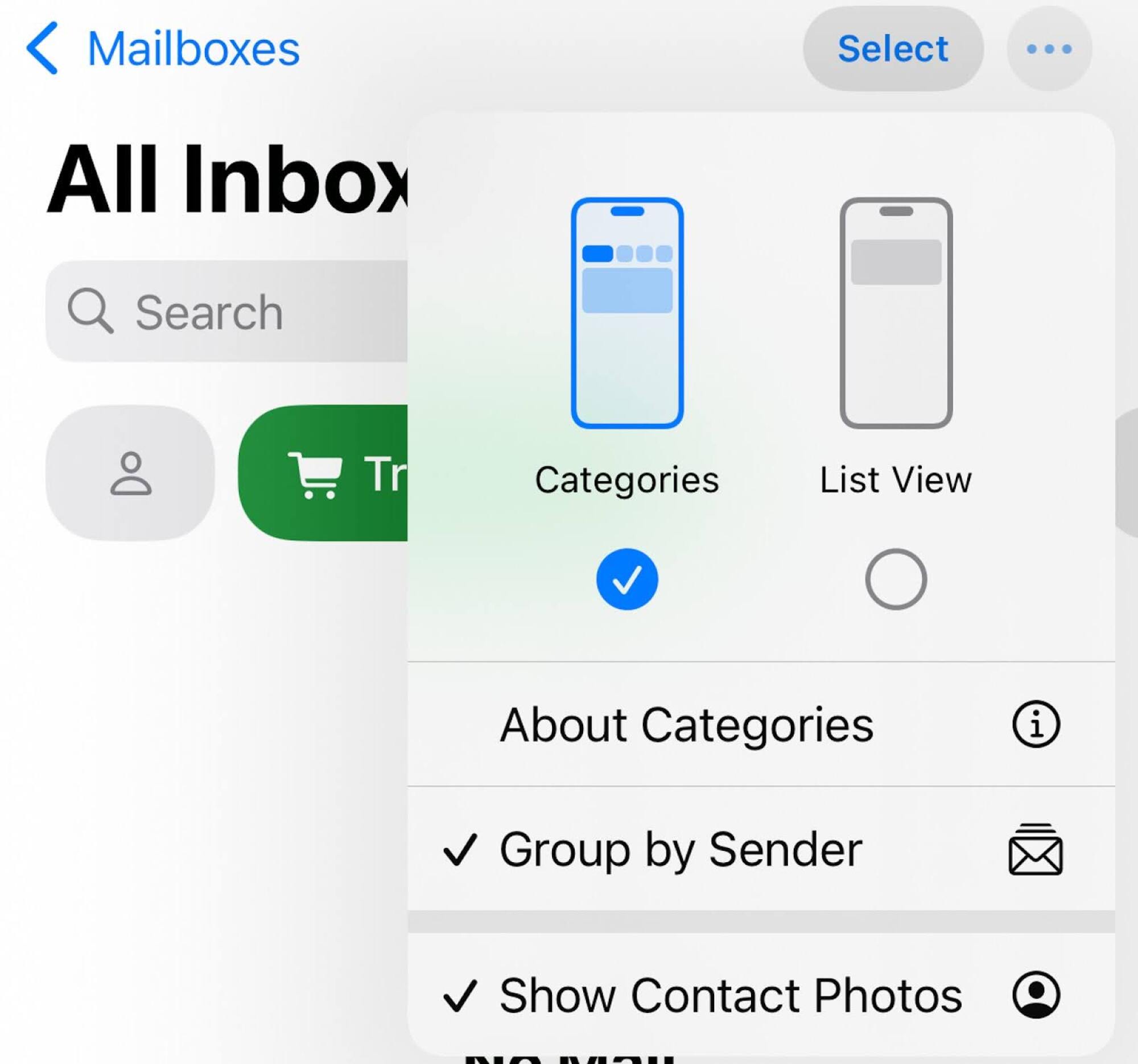 screenshot of mail feature in ios 18.5