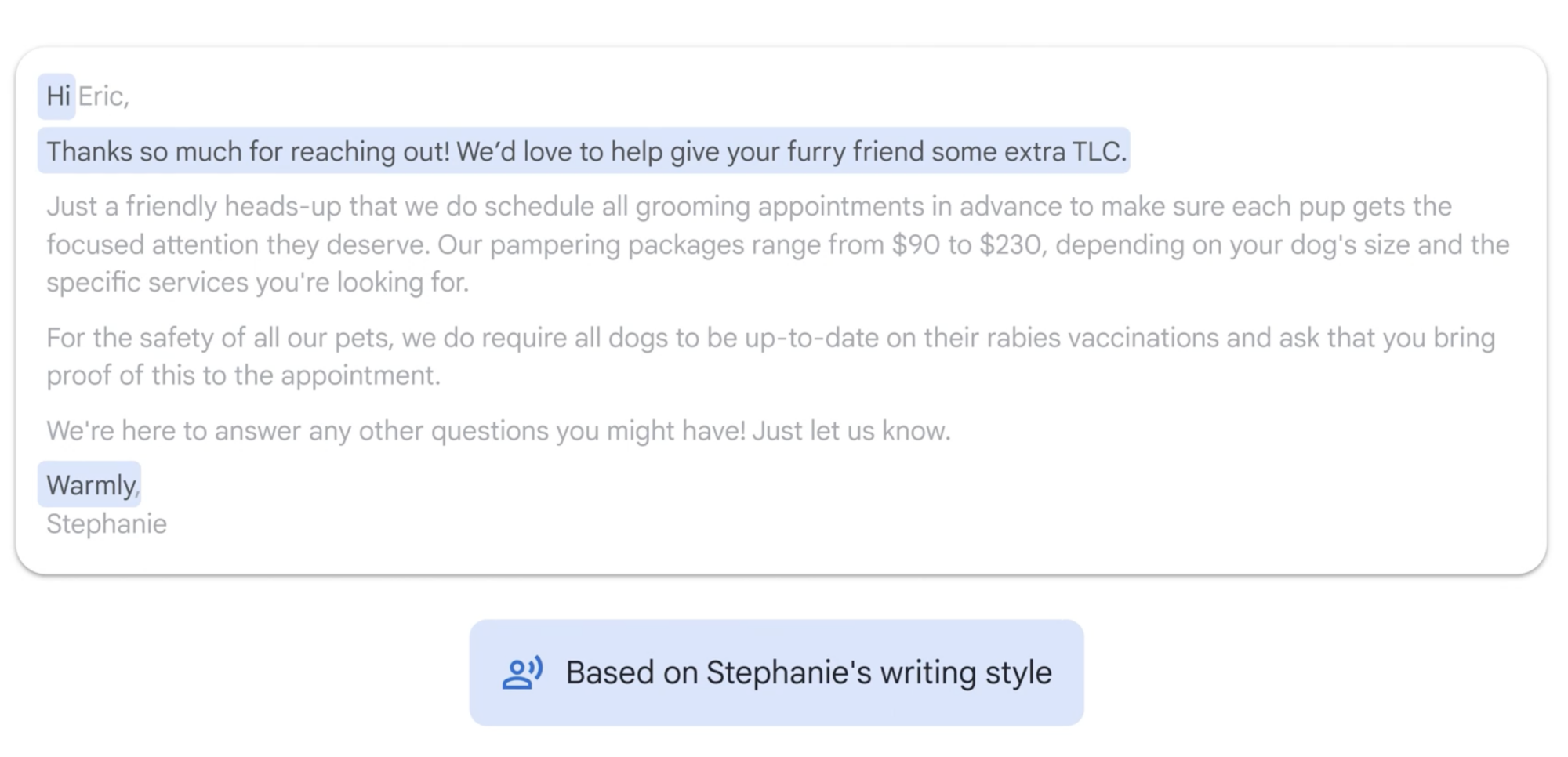 Image of a user using Gemini to draft an email response for them