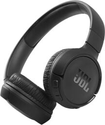 Black JBL headphones appear on a white background.